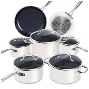 Jogo de Panelas e Frigideiras Antiaderentes em Aço Inoxidável com Revestimento Cerâmico 12 Peças, Nuwave, Creme e Azul