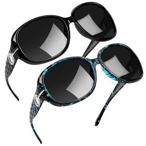 Óculos de Sol Feminino Polarizados com Proteção UV, Joopin C11, 2 Unidades, Preto e Azul Tartaruga