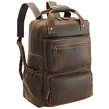 Mochila Unissex de Couro para Laptop, POLARE , Marrom