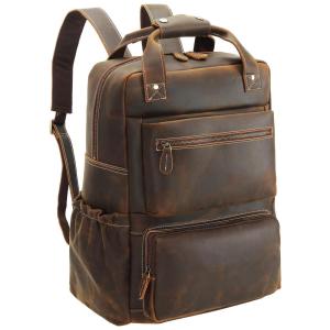 Mochila Unissex de Couro para Laptop, POLARE , Marrom