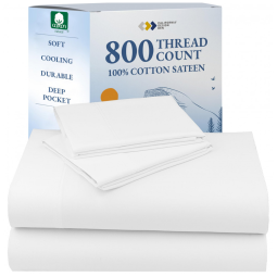 Conjunto de Lençóis de 800 Fios, Tamanho King, Macio e Sedoso, com Material 100% Algodão, California Design Den, Branco