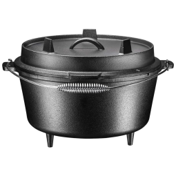 Bruntmor, 3 pernas de ferro fundido pré temperado Camping Flange tampa Forno holandês profundo, 8,5 quart com alça de metal