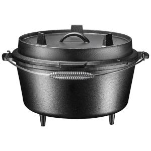 Bruntmor, 3 pernas de ferro fundido pré temperado Camping Flange tampa Forno holandês profundo, 8,5 quart com alça de metal
