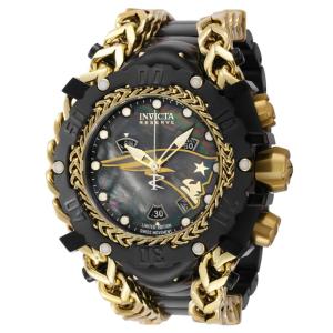 Relógio Masculino Reserve NFL New England Patriots com Mostrador Madrepérola, Invicta 41526, Preto e Dourado