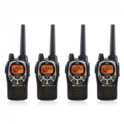 Rádio Comunicador Walkie Talkie Midland GXT1000VP4 Rádio Bidirecional GMRS de 50 Canais, Alcance de até 58 km, Preto/Prata