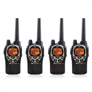 Rádio Comunicador Walkie Talkie Midland GXT1000VP4 Rádio Bidirecional GMRS de 50 Canais, Alcance de até 58 km, Preto/Prata
