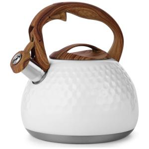 VONIKI Chaleira 2L com Apito e Cabo ergonômico, Aço Inoxidável, Branco