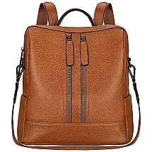 Mochila Feminina de Couro Marrom S ZONE, Conversível em Bolsa de Ombro, Compacta e Estilosa