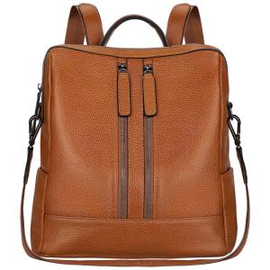 Mochila Feminina de Couro Conversível para Bolsa de Ombro, S ZONE, Marrom