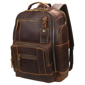 Mochila Unissex de Couro para Laptop, LANNSYNE LB125, Marrom