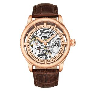 Relogio de aviador em couro marrom com mostrador Rosegold, Stuhrling modelo 3933