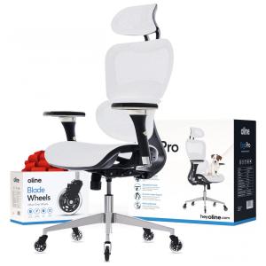 Oline ErgoPro Cadeira de Escritório Ergonômica Giratória e Ajustável com Apoio 4D, Branca