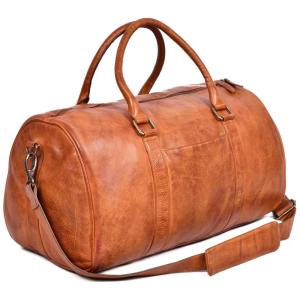 Bolsa de Viagem Masculina Clássica de Couro, OAK LEATHERS, Marrom Claro