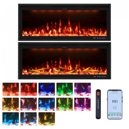 Lareira Elétrica Valuxhome 106,68 cm com Controle Remoto via App, Montagem Embutida e na Parede, Temporizador de 19 horas, 13 Combinações de