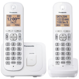 Telefone Sem Fio Panasonic, Display Iluminado de 4,06 cm, Bloqueio de Chamadas, Viva-Voz, 10h de Conversação, 2 Handsets KXTGC202W Branco