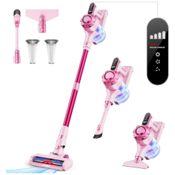 Aspirador de Pó Sem Fio Trucozie T350, Leve e Versátil, 45 minutos de Autonomia, Sucção Poderosa, Recarregável - Rosa