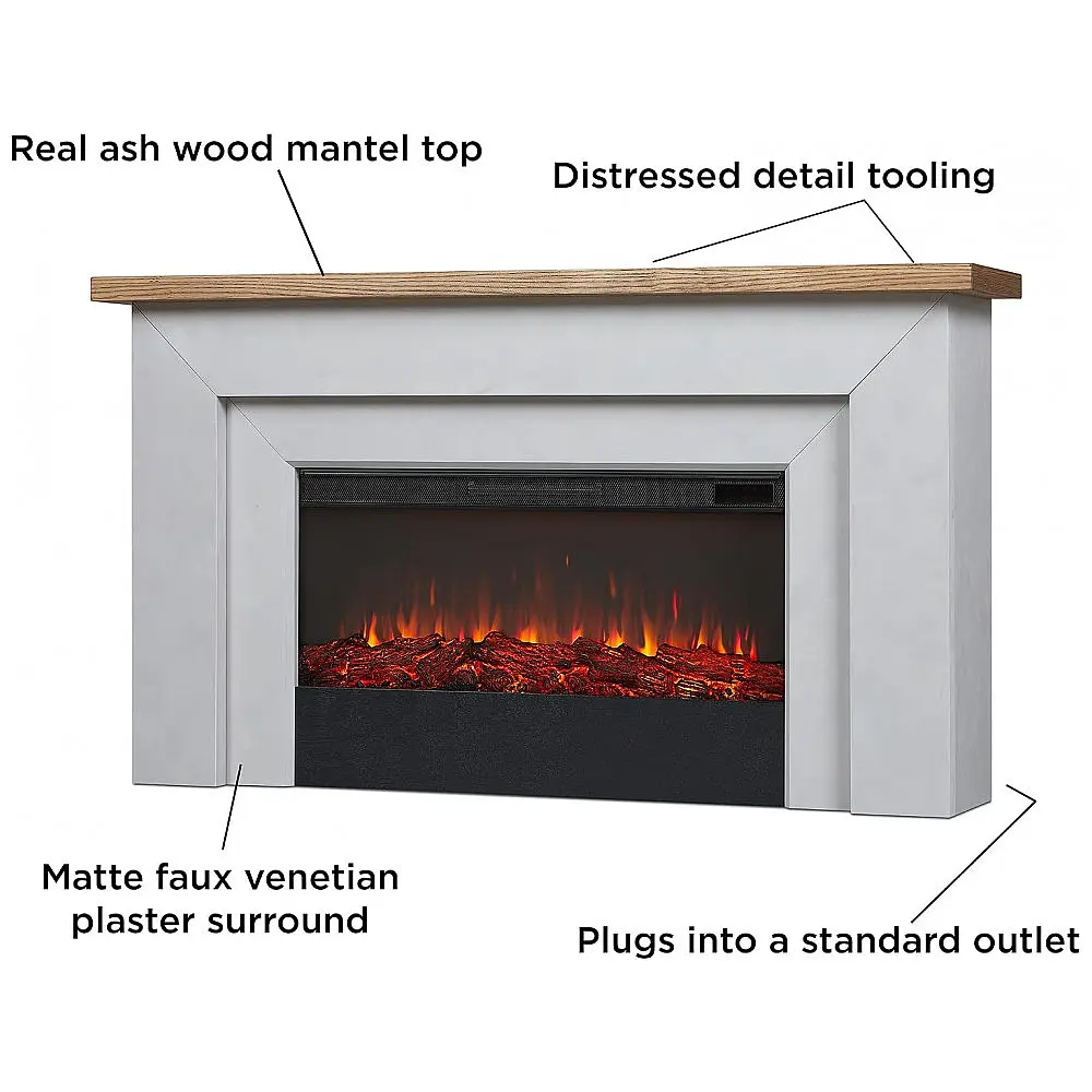 Lareira Elétrica Real Flame 171x95cm 1500W Mantel Chamas LED Controle 110V — foto 3