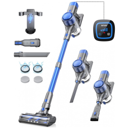 Aspirador de Pó Multifuncional sem Fio com Acessórios, Painel LED e Sucção Potente 33000PA, 110V 450W, BuTure, Azul