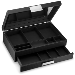 Caixa, Estojo de Fibra de Carbono para Relógios com 12 Compartimentos, Glenor Co, Preto