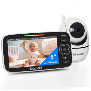 Babá Eletrônica Kidsneed Branco Tela 5" 720P Sem WiFi Bateria 48h Pan Tilt Zoom Visão Noturna Térmica