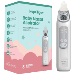 Aspirador Nasal Elétrico para Bebê HopeTiger Recarregável com 3 Pontas de Silicone, Cinza