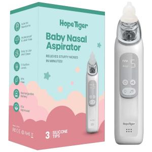 Aspirador Nasal Elétrico para Bebê HopeTiger Recarregável com 3 Pontas de Silicone, Cinza