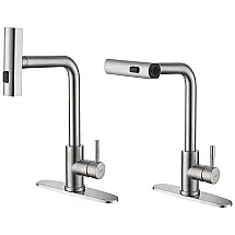 Torneira Cozinha com Chuveiro Suspenso em Cascata, Alça Única e Giratória 360 Graus em Aço Inoxidável, KEER, Níquel Escovado