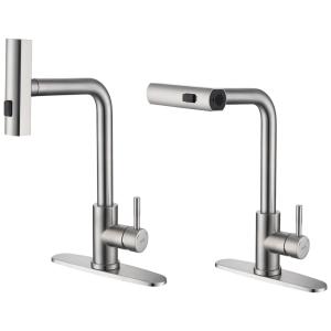 Torneira Cozinha com Chuveiro Suspenso em Cascata, Alça Única e Giratória 360 Graus em Aço Inoxidável, KEER, Níquel Escovado