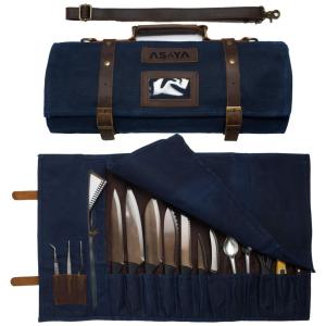 Asaya Estojo, Bolsa Portátil para Facas com 15 Slots, Facas não Incluídas, Azul