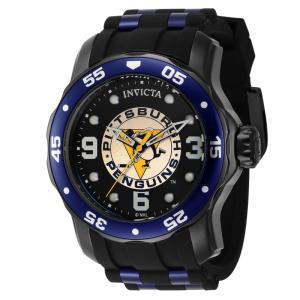 Relgio masculino Invicta NHL Pittsburgh Penguins - 48mm, preto e azul.