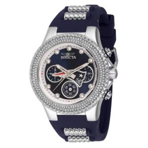 Relógio Feminino NFL New England Patriots com Pulseira em Aço Inoxidável e Silicone, Invicta 42746, Azul Escuro e Prata