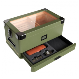 Umidor Militar para Charutos em Madeira de Cedros com Higrômetro Preciso, CASE ELEGANCE, Verde