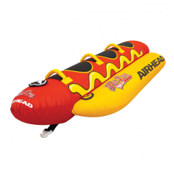 Boia Rebocável Hot Dog Triple Rider Inflável para 3 Pessoas com Alças, AIRHEAD, Vermelho e Amarelo