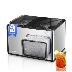 Máquina de Gelo que Produz 20 kg em 24H com Função de Autolimpeza e Display Digital LED, 110V, FOHERE, Prata