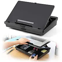 Mesa de colo ajustável suporte para laptop com espaço de zenamento e 7 ângulos ajustáveis, cabe laptops de até 15,6 polegadas