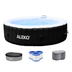 Hidromassagem Inflável ALEKO 6 Pessoas, 265L, 130 Jatos, Painel Digital, Aquecedor 1200W, PVC, Redonda, Preto/Branco, 110V