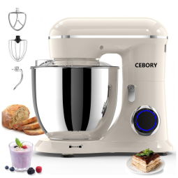 Batedeira Elétrica CEBORY Almond Cream 6,5L 660W 10 Velocidades com Tigela Inox Removível, Gancho para Massa e Batedor, 110V