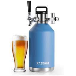 Chopeira Portátil 5L com Torneira e Regulador de CO2, Aço Inoxidável, RAZORRI, Azul