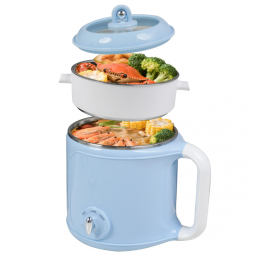 Ksalinameslon Hot Pot Elétrico Portátil 2L com Vaporizador - Cozinhe Ramen, Shabu Shabu e Mais