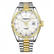 Relógio Stuhrling Lineage 42mm, Mostrador Branco, Pulseira Aço Inoxidável, Fivela, Prata ou Bicolor Ouro e Prata