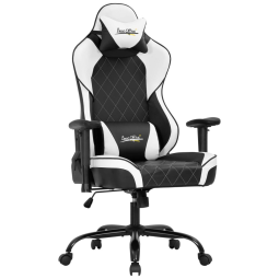 Cadeira Gamer Reclinável e Giratória com Apoio Lombar e Cabeça, e Branca, BESTOFFICE Gaming Chair Big and Tall Office Chair, Preto