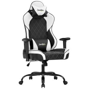 Cadeira Gamer Reclinável e Giratória com Apoio Lombar e Cabeça, e Branca, BESTOFFICE Gaming Chair Big and Tall Office Chair, Preto