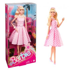Barbie The Movie Doll Margot Robbie - Boneca Colecionável com Vestido Xadrez Rosa e Branco e Colar de Margaridas 2023