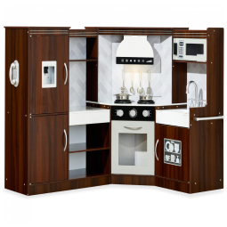 Cozinha Infantil em Madeira interativa com Luzes, Sons, Máquina de Fazer Gelo, Exaustor, Forno e Micro-ondas, Best Choice Products, Marrom