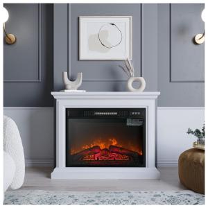 BELLEZE Lareira Elétrica de Embutir A62x78L com Controle Remoto, Luz LED e Chama Ajustável 110V, 1500W, Marrom