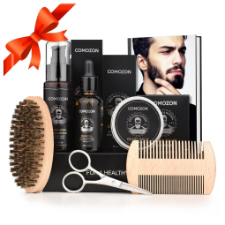 Kit para Barba Profissional Portátil com Cera e Pente, 12 Itens, COMOZON, Preto