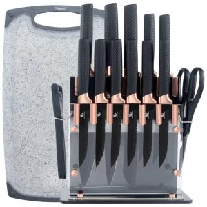 Conjunto de Facas em Aço Inoxidável com Bloco de Bancada, 15 Peças, HL ZHUJIABAO, Preto