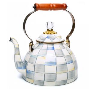 Chaleira de Chá Esmaltada 3 Litros com Pássaro, MacKenzie Childs, Branca e Azul