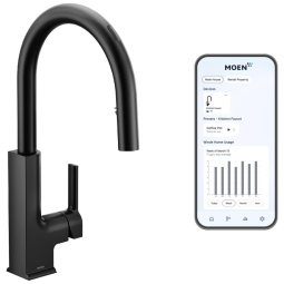 Torneira Cozinha Inteligente com Controle de Voz, Aumento de Potência e Pulverizador Pull Down, Moen STO S72308EVBL, Preto Fosco