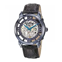 Relógio Winchester Grand 165B Automático 44mm com Mostrador Azul e Pulseira de Couro Preta.